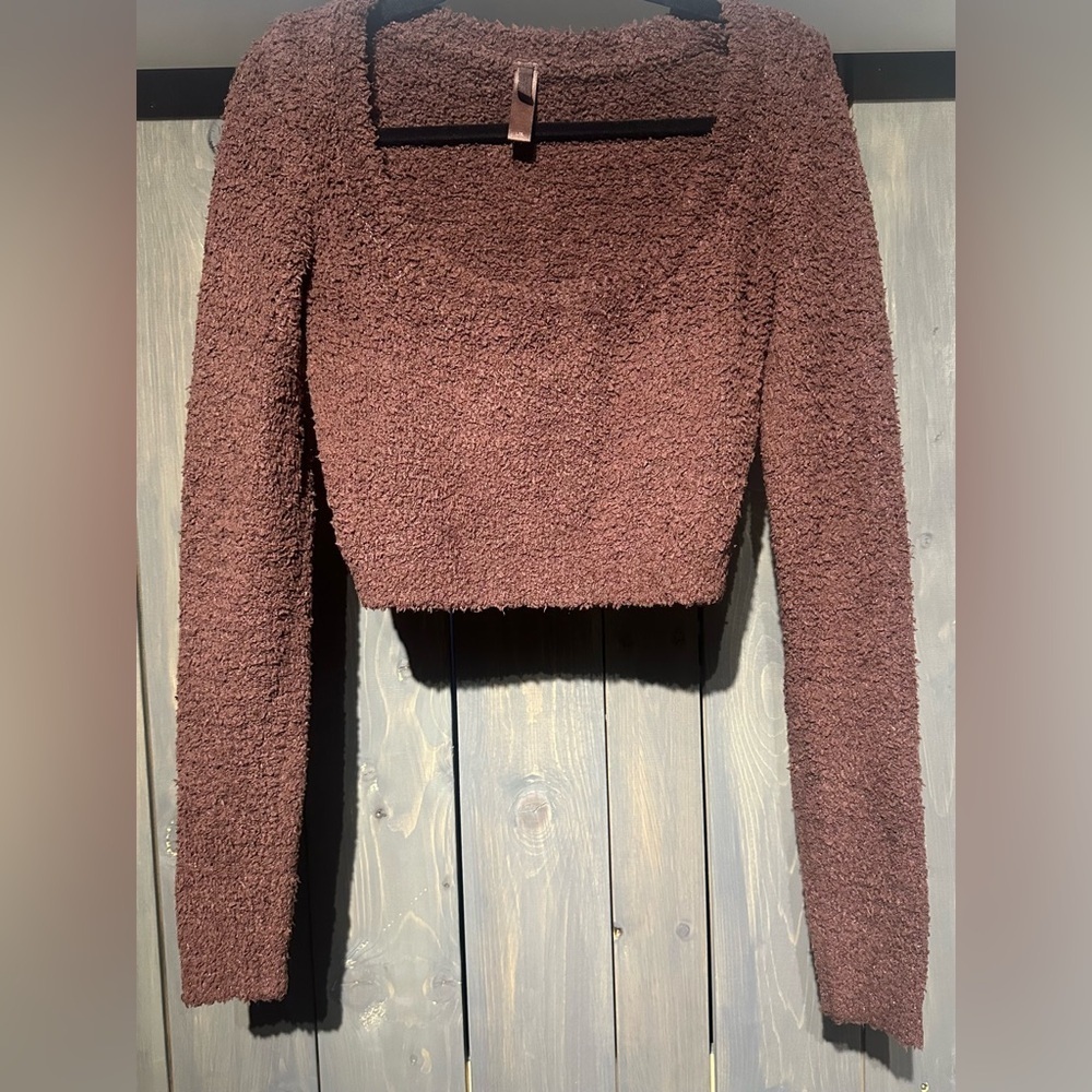 Skims Cozy Brown Cropped Sweater and Pants